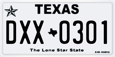 TX license plate DXX0301