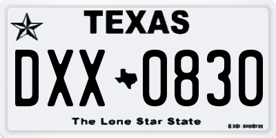 TX license plate DXX0830