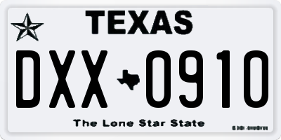 TX license plate DXX0910
