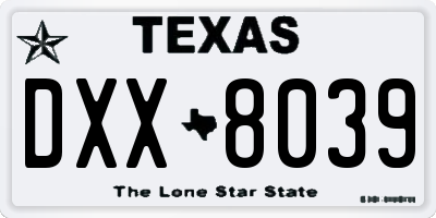 TX license plate DXX8039