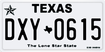 TX license plate DXY0615