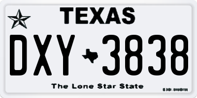 TX license plate DXY3838