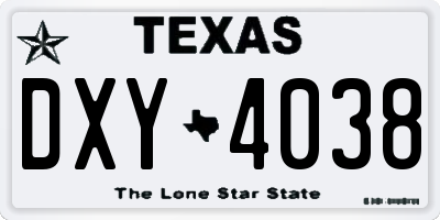 TX license plate DXY4038