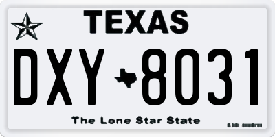 TX license plate DXY8031