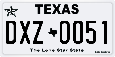 TX license plate DXZ0051