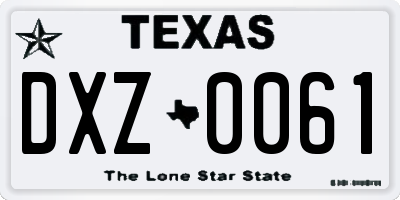 TX license plate DXZ0061