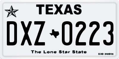 TX license plate DXZ0223