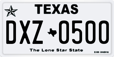 TX license plate DXZ0500
