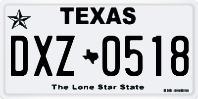 TX license plate DXZ0518