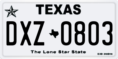 TX license plate DXZ0803