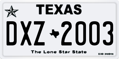 TX license plate DXZ2003