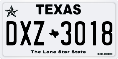 TX license plate DXZ3018