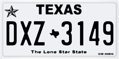 TX license plate DXZ3149