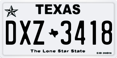 TX license plate DXZ3418