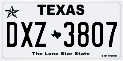 TX license plate DXZ3807