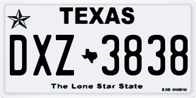 TX license plate DXZ3838