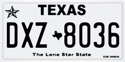 TX license plate DXZ8036