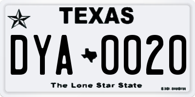 TX license plate DYA0020