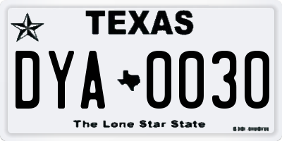 TX license plate DYA0030