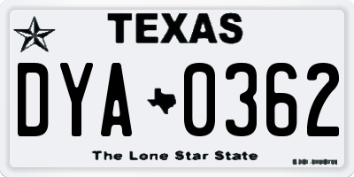 TX license plate DYA0362