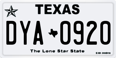 TX license plate DYA0920