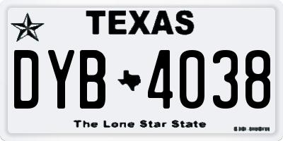 TX license plate DYB4038