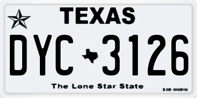 TX license plate DYC3126