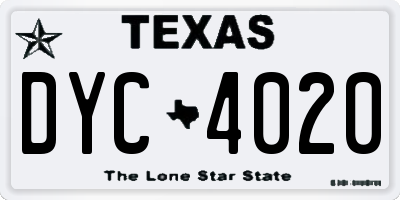 TX license plate DYC4020