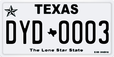 TX license plate DYD0003