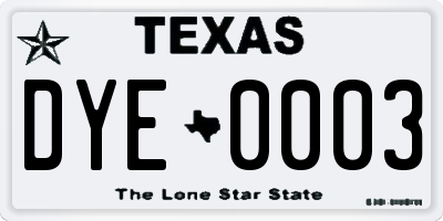 TX license plate DYE0003