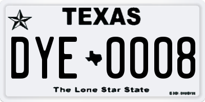 TX license plate DYE0008