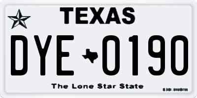 TX license plate DYE0190