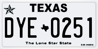 TX license plate DYE0251