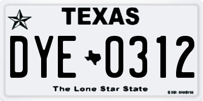 TX license plate DYE0312