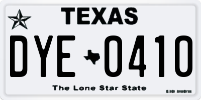 TX license plate DYE0410