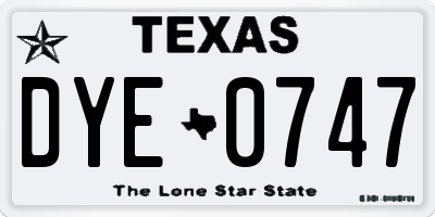 TX license plate DYE0747
