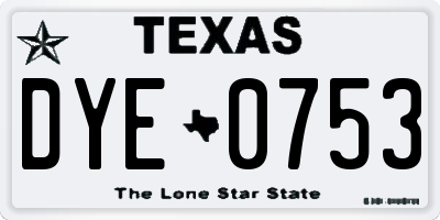 TX license plate DYE0753