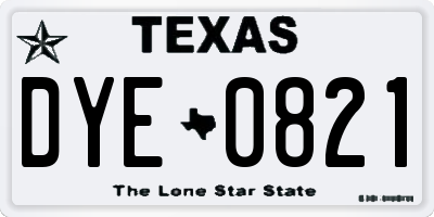TX license plate DYE0821