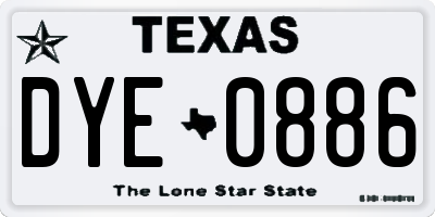 TX license plate DYE0886