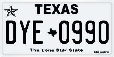 TX license plate DYE0990