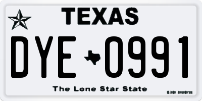TX license plate DYE0991
