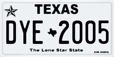 TX license plate DYE2005
