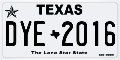 TX license plate DYE2016