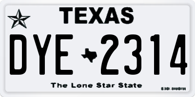 TX license plate DYE2314