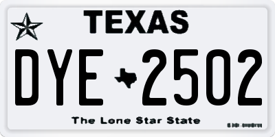 TX license plate DYE2502