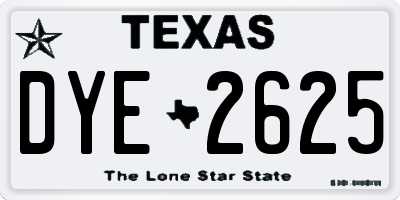 TX license plate DYE2625