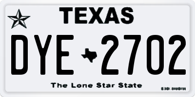TX license plate DYE2702