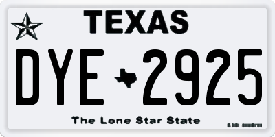 TX license plate DYE2925