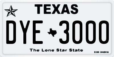 TX license plate DYE3000