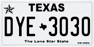 TX license plate DYE3030